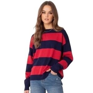Edikted Logan Lightweight Knit Red Blue Striped Sweater Pullover SIze M/L